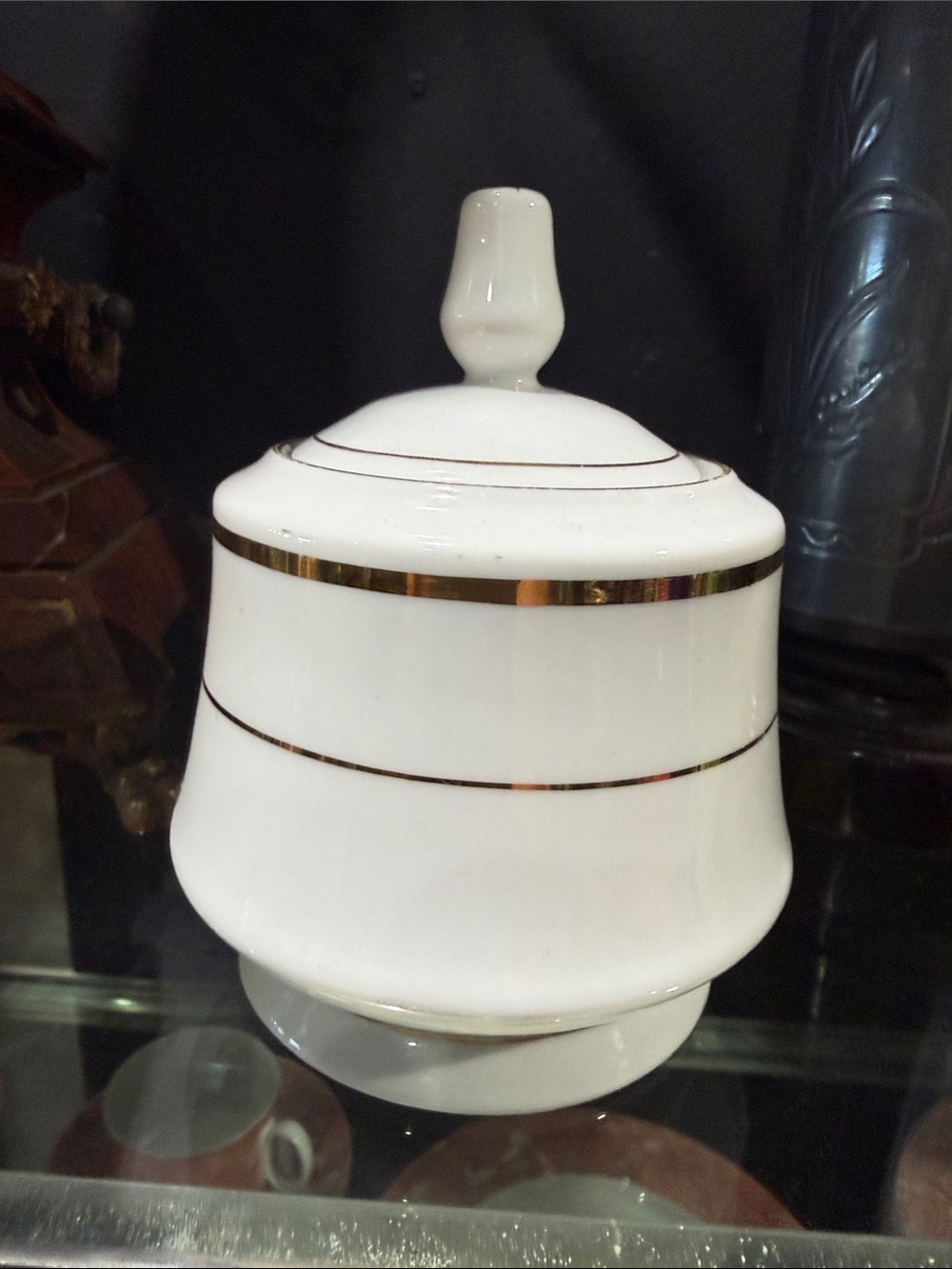 Classic White Porcelain Canister with Gold Trim - Home Art 4 in tall